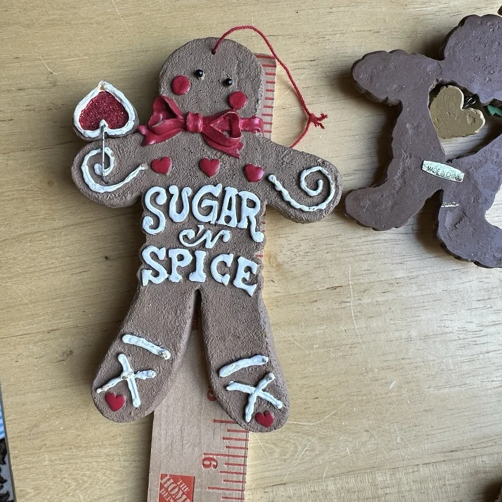 Vintage Gingerbread Man Boy Girl Christmas Tree Holiday Ornaments Lot Of 6